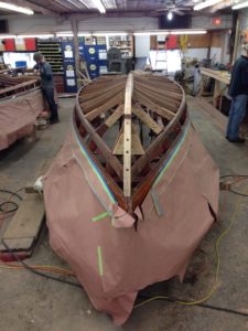 A picture of a boat being restored